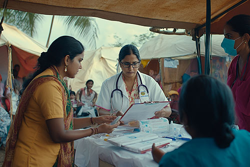Surgeons in scrubs operating in the modular OT